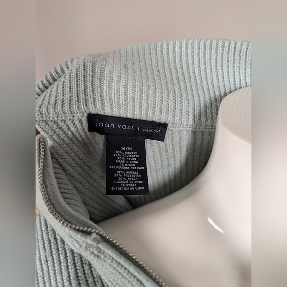 Joan Vass Striped Half-Zip Sweater M Boxy Fit Cropped Classic Knit - Picture 7 of 7